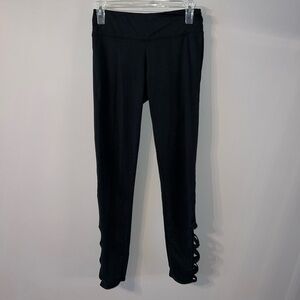 Black yoga pants leggings small with braided part on bottom of pant leg